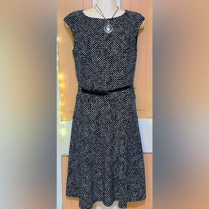 Chaps Black & White Polka Dot Fit-and-Flare Dress